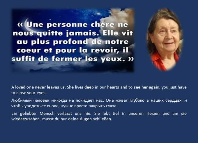 Tatiana Scvortzoff. Faire-part décès. Une personne chère ne nous quitte jamais. 2020-03-14